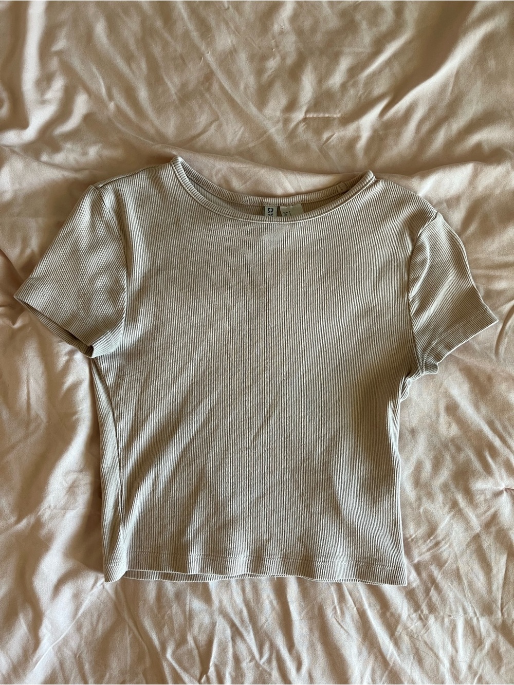 H&M Light Beige Ribbed Short Sleeve Tee